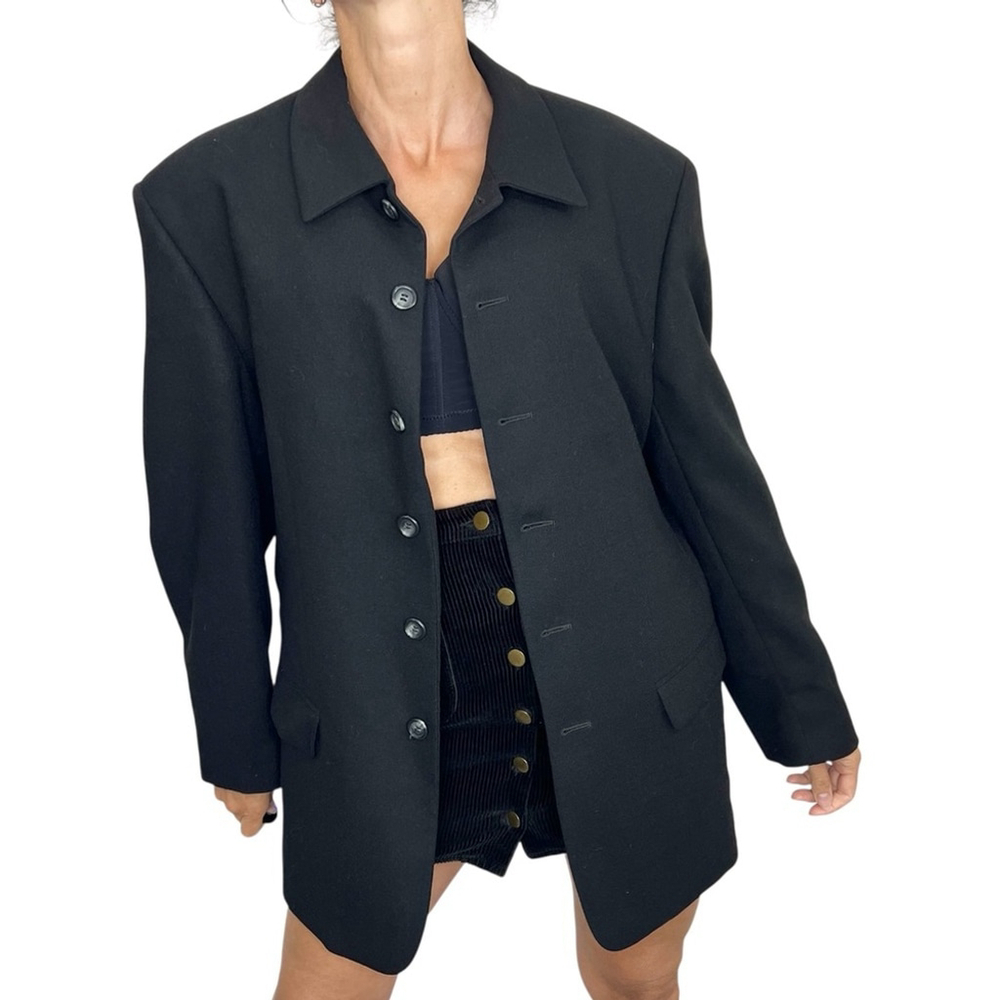 Vintage 90s Denomme Vincent Canadian designer pure wool black blazer jacket 38